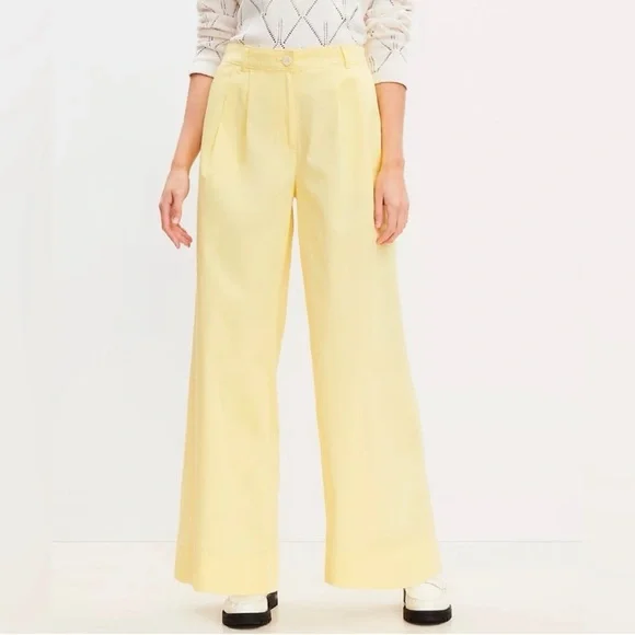 Loft Poplin Wide Leg Pants in Lemon Yellow - Picture 2 of 12